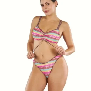 Bikini Mujer a rayas con top graduable con copa extraible sin aro TE_EB0564B - TELENO -