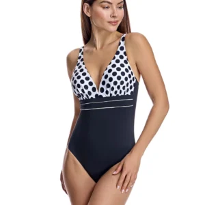 Bañador para mujer corte pico con copa en color negro y lunares - ORY -