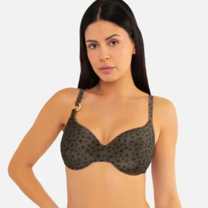 Bikini para mujer en color verde con estampado de lunares y detalle de aro lateral - CAREY SWIMWEAR -