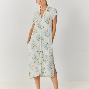 Camisola mujer modal estampado floral botones Azul celeste - J&J Brothers -
